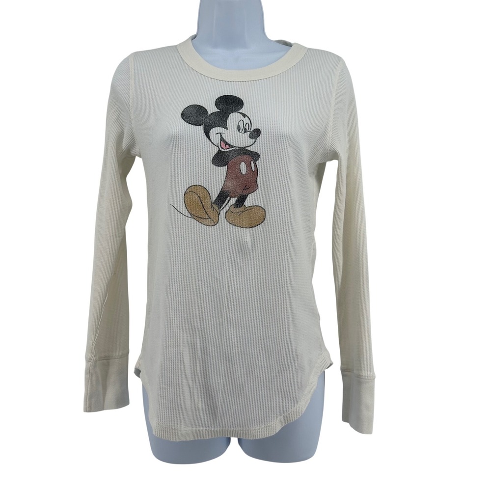 GAP Disney Mickey Mouse Long Sleeve Waffle Knit Shirt Womens Medium Cream